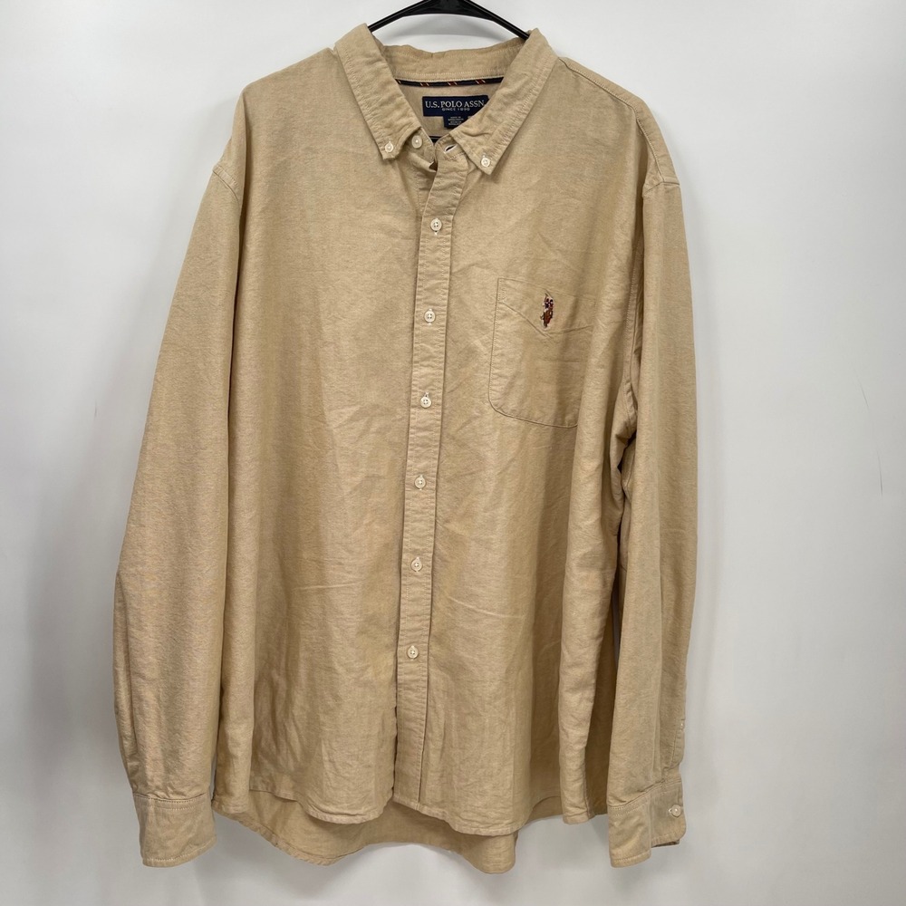 U.S. Polo Assn. Mens Button Down Shirt 3XL Long Sleeve Casual Beige